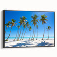 Black and white landscape art painting of a Caribbean scene on framed canvas, ideal for bedroom wall decor.