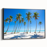 Black and white landscape art painting of a Caribbean scene on framed canvas, ideal for bedroom wall decor.