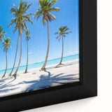 Extra large framed canvas depicting a textured black wall art scene with colorful Caribbean scenery.
