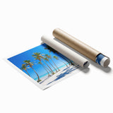 Extra large rolled print of a vibrant Caribbean scenery with lush florals, ideal for classy bathroom wall art.