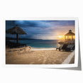 Rolled canvas print of a Caribbean scenery with vivid blue and green tones, ideal for dining room wall art.