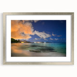 Extra large wall art depicting an abstract Caribbean Martinique scenery in textured silver frame.