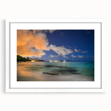 Textured art of a Caribbean landscape in muted earth tones on a framed canvas, suitable for bedroom decor.