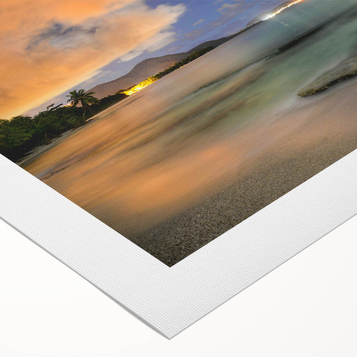 Art deco poster of a Caribbean Martinique scenery in pastel shades on rolled canvas, suitable for dining room wall art.