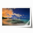 Extra large rolled print of a Caribbean scenery with vibrant green and blue tones, ideal for art wall dining room.
