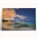 Black and white photograph of a Caribbean beach on stretched canvas, suitable as large kitchen art.