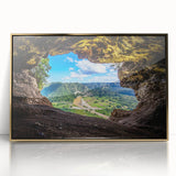 Art Deco style poster of a Caribbean Puerto Rican scenery in gold-tone acrylic frame, ideal for nursery wall art.