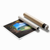 Extra large rolled print of a serene Caribbean scene with vibrant green foliage and calm blue waters.