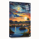 Acrylic print of a Caribbean scenery featuring vivid blue and green tones.