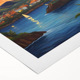 Art deco poster of Caribbean Saint Vincent scenery in pastel shades on rolled canvas, suitable for dining room wall art.