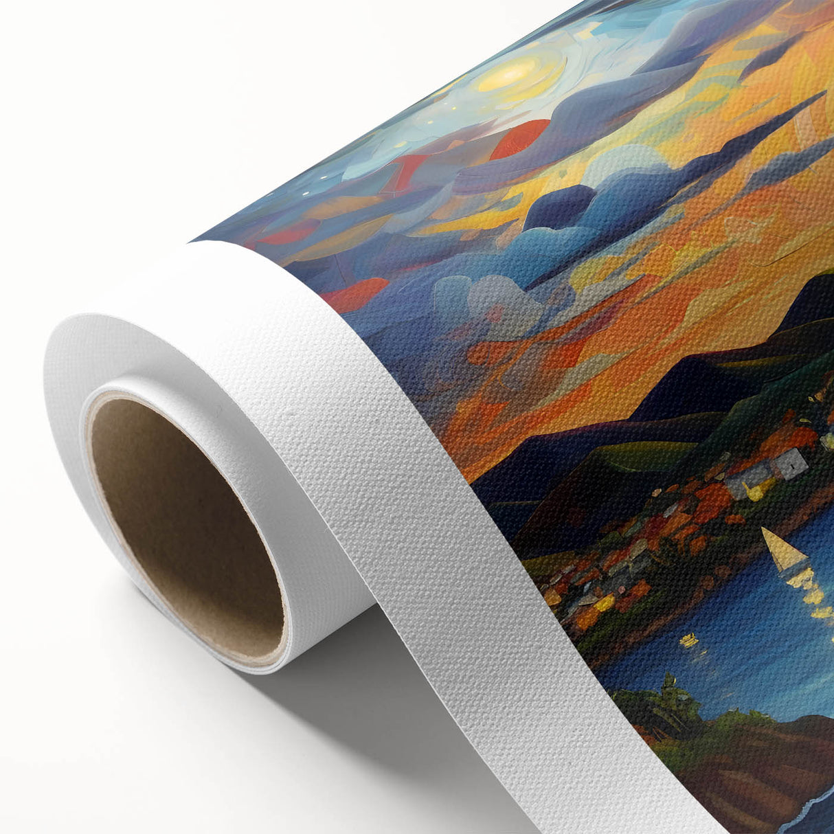Art deco poster of a Caribbean scenery with pastel blue and green tones on rolled canvas, ideal for nursery wall art.