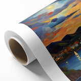 Art deco poster of a Caribbean scenery with pastel blue and green tones on rolled canvas, ideal for nursery wall art.