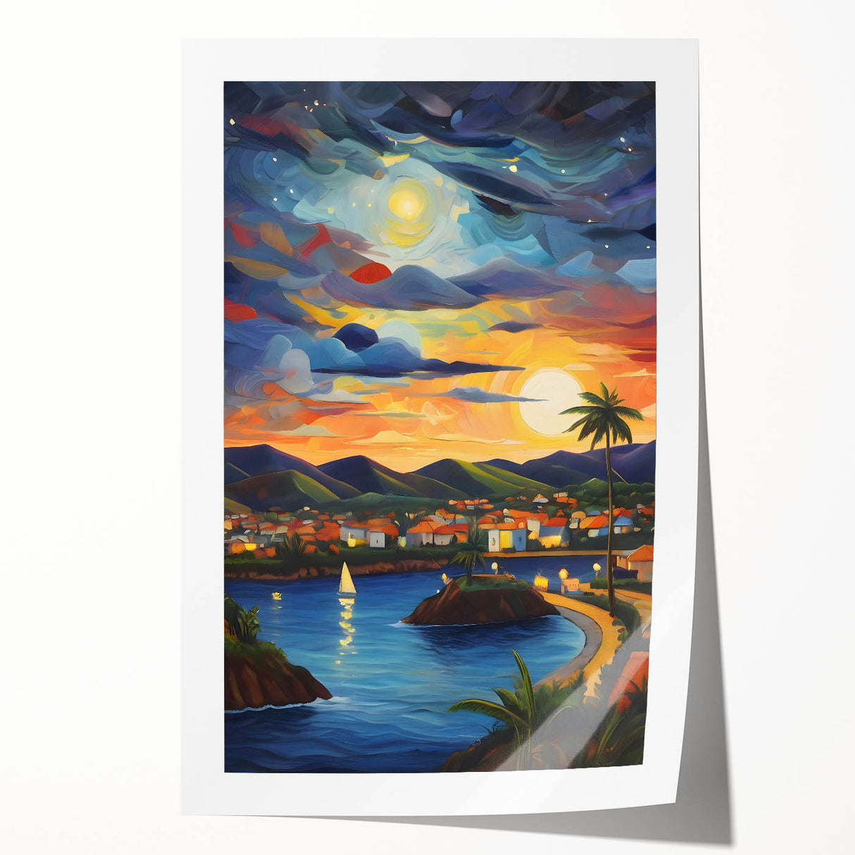 Extra large rolled print of a Caribbean Saint Vincent scenery with vibrant blue and green tones.