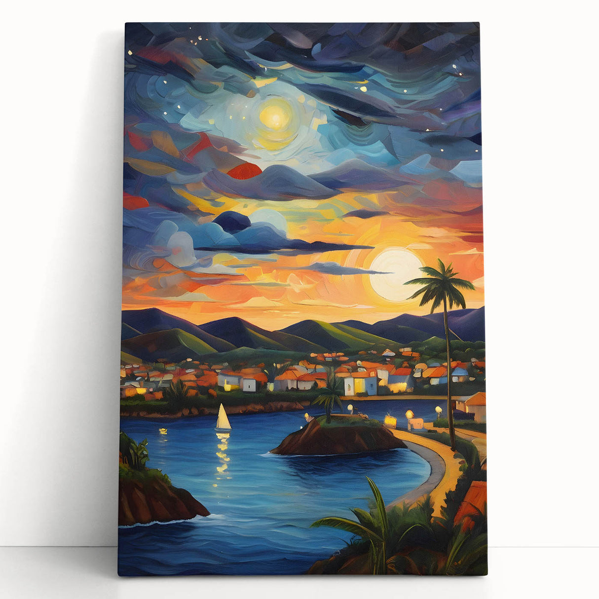Black and white stretched canvas of Caribbean Saint Vincent scenery, suited as large kitchen wall art.
