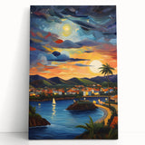 Black and white stretched canvas of Caribbean Saint Vincent scenery, suited as large kitchen wall art.