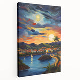 Large canvas print of a Caribbean beach scene with soft blue and sandy tones, ideal for kitchen wall art.