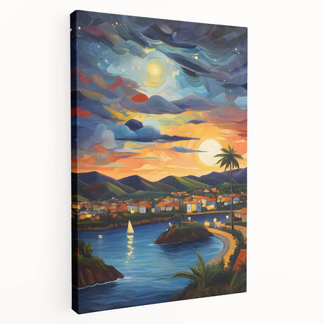 Large canvas print of a Caribbean beach scene with soft blue and sandy tones, ideal for kitchen wall art.