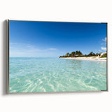 Framed canvas depicting a Caribbean landscape in vibrant colors, ideal for brightening a living room wall.