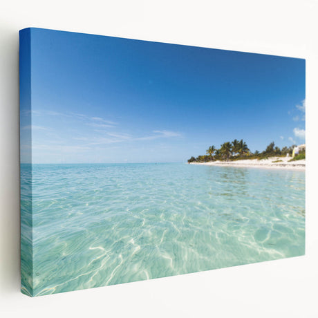 Stretched canvas depicting a serene Caribbean scenery, ideal for kitchen wall art.