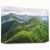 Large abstract acrylic print of Central America scenery in vibrant greens and blues, ideal for bedroom or dining room art.