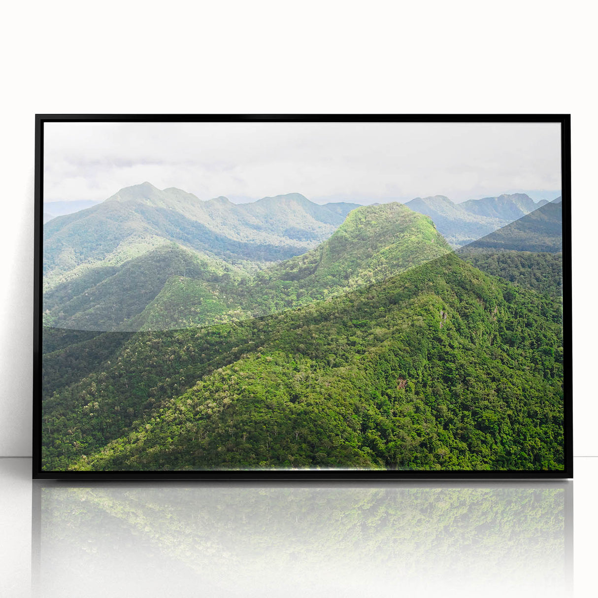 Large abstract wall art featuring a vibrant Central American landscape in acrylic, framed in black.