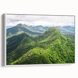 Vintage poster art of a Belize scenery in vibrant colors on an extra large framed canvas, ideal for living room decor.
