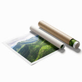 Extra large rolled print of a Central American scenery with vibrant floral elements, ideal for classy bathroom wall art.