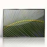 Mid-century modernist art of a Costa Rican landscape in muted earth tones on a framed acrylic silver panel.