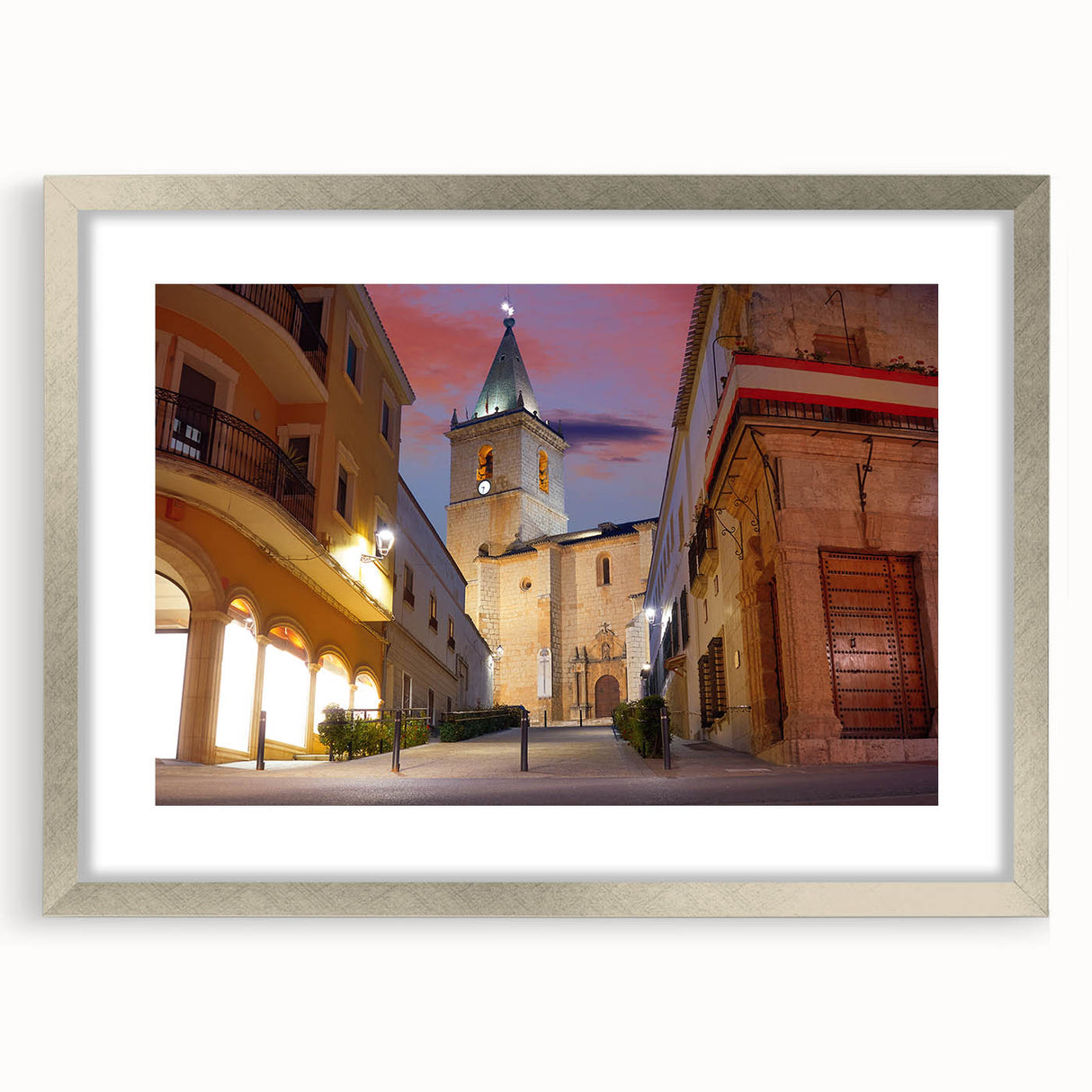Textured abstract art print of Central America scenery in muted earth tones, silver framed with mat.