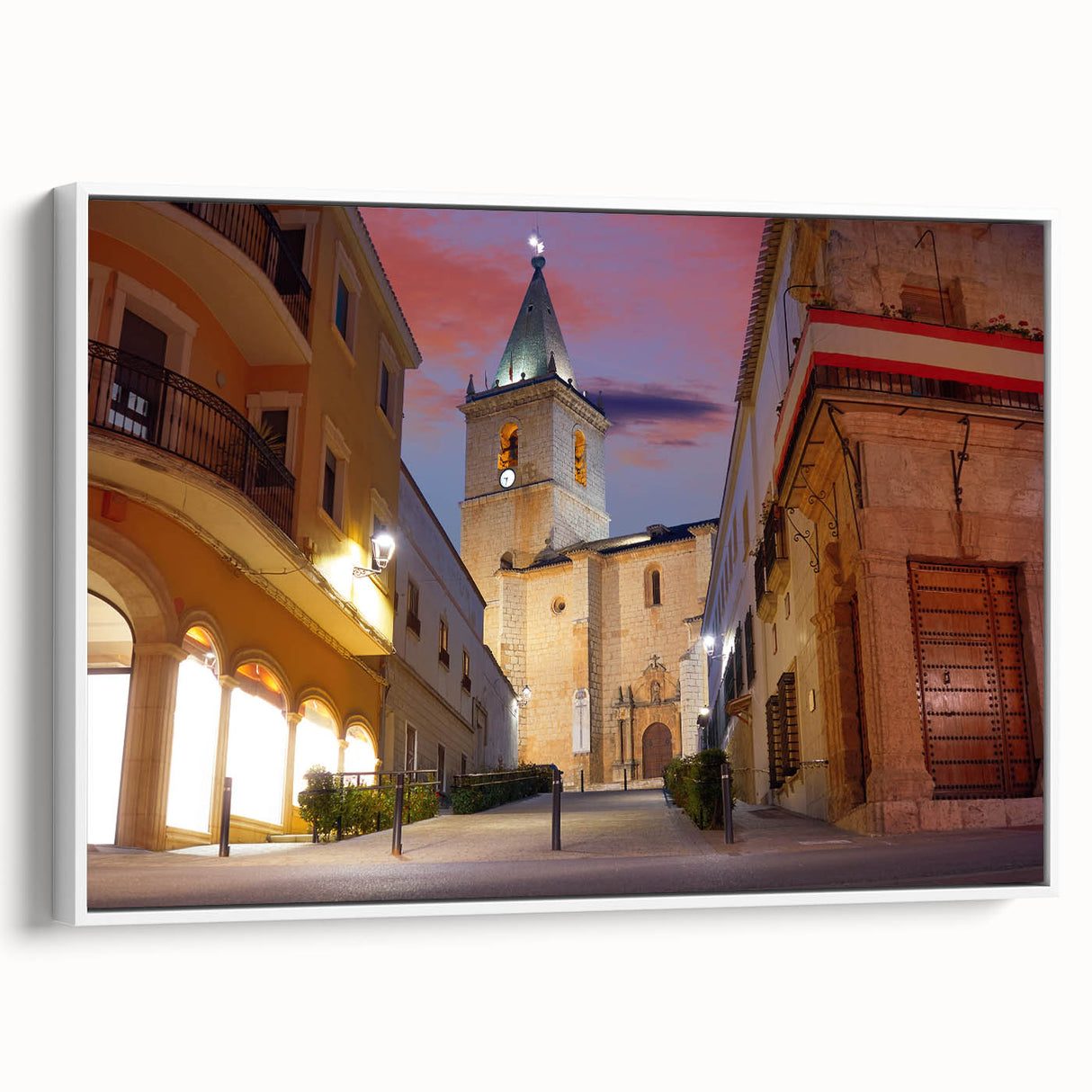 Framed canvas depicting a colorful vintage landscape painting of El Salvador.