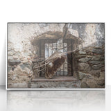 Mid-century modernist acrylic print of a Central American landscape in muted earth tones, ideal for modern art wall decor.