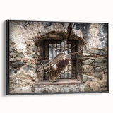 Black and white framed canvas featuring a vintage landscape painting of a Guatemalan scenery, ideal for bedroom decor.