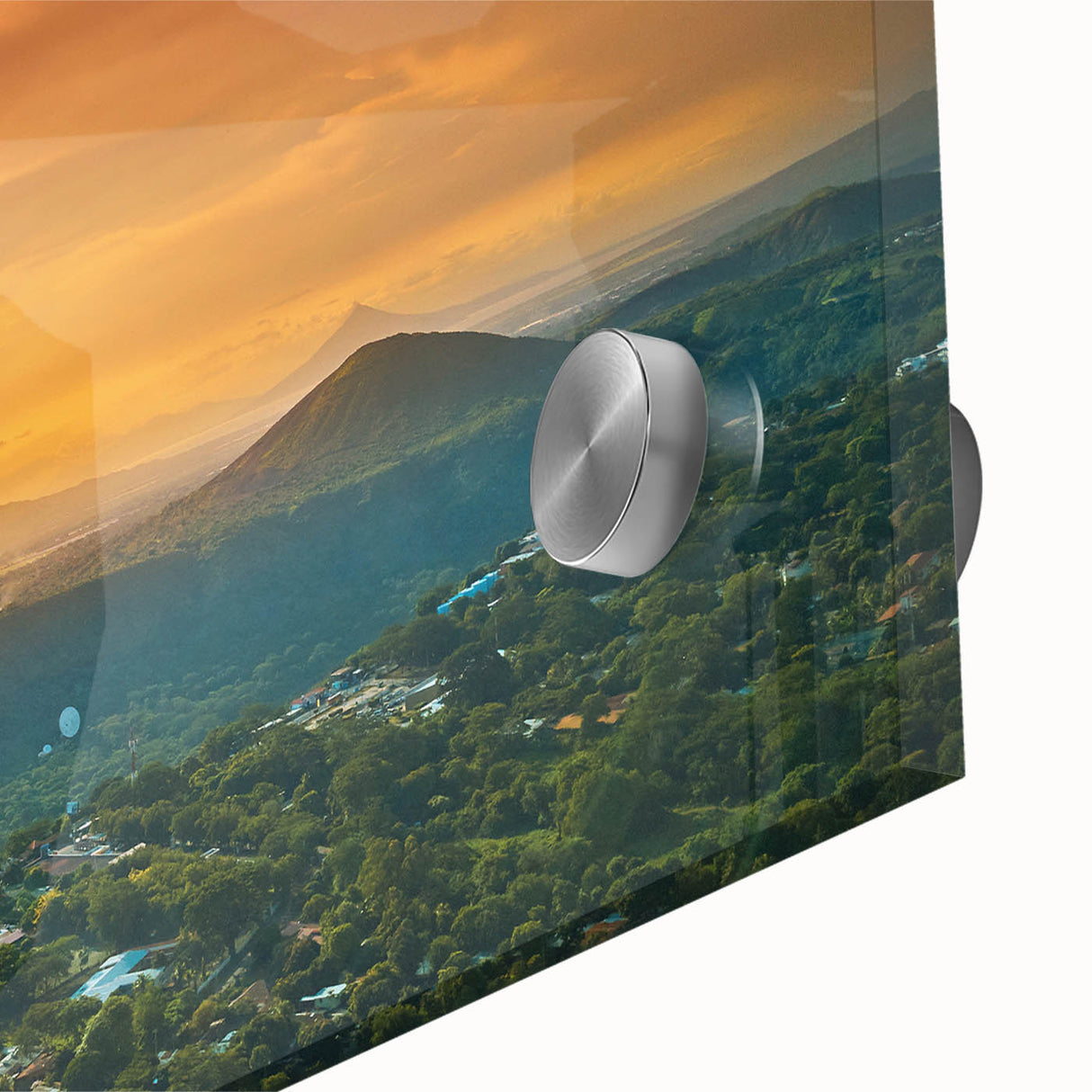 Large abstract wall art featuring a mid-century modernist style with vibrant colors on acrylic glass.