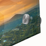 Large abstract wall art featuring a mid-century modernist style with vibrant colors on acrylic glass.