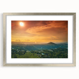 Textured abstract art print of Central America scenery in muted earth tones on a framed silver mat.