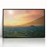 Large abstract wall art depicting a vibrant Central American landscape in a black frame, ideal for modern art wall decor.