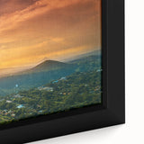 Extra large framed canvas depicting a textured, colorful Central American landscape in black wall art style.