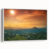 Vintage poster art of a Central American scenery on a framed canvas, featuring vibrant colors, ideal for living room decor.