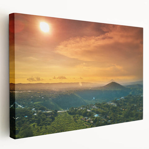 Large stretched canvas depicting a vibrant Central American landscape, ideal for kitchen wall art.
