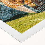 Art deco poster of a European Albanian scenery in muted, earthy tones on rolled canvas, suitable for dining room decor.