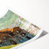 Extra large wall art featuring line art flowers in soft pastel shades on a rolled print.