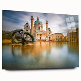 Large abstract acrylic print of a European landscape in muted earth tones, ideal for bedroom or dining room decor.