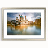 Extra large abstract art print of a European landscape in muted earth tones, framed in silver, ideal for living room decor.