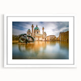 Textured abstract art print depicting a European scenery in muted earth tones, framed with a white mat.