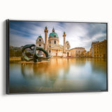 Black and white framed canvas of a vintage Austrian landscape, ideal for bedroom wall decor.