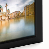Close-up of a textured black wall art depicting a colorful Austrian landscape on a framed canvas.