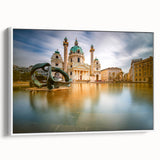 Framed canvas of a vintage European landscape painting, featuring muted earthy tones, ideal for living room decor.