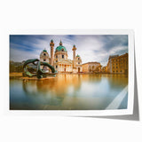 Rolled print of a European landscape with floral elements in soft pastel colors, ideal for art wall dining room.