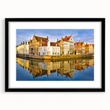 Extra large abstract art print of a colorful European landscape, textured appearance on a black framed mat.