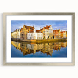 Extra large abstract art print of a textured European scenery in muted earth tones, framed with a silver mat.